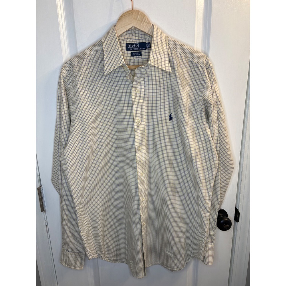 Polo Ralph Lauren Andrew Mens 15.5 34/35 Yellow Blue  Check Shirt Cotton